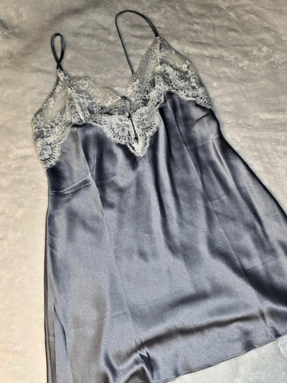 Victoria's Secret Satin Lace Trim Short Slip Dress XS Gray Sterling NWT